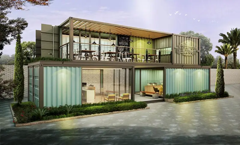 Mô hình quán cafe 2 tầng bằng Container sáng tạo