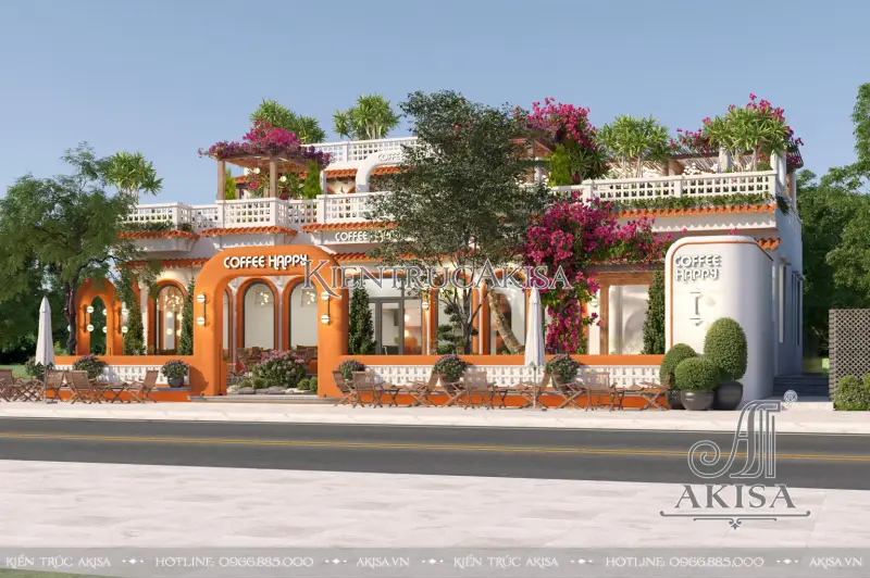 Mô hình quán cafe 2 tầng phong cách Địa Trung Hải (Mediterranean)