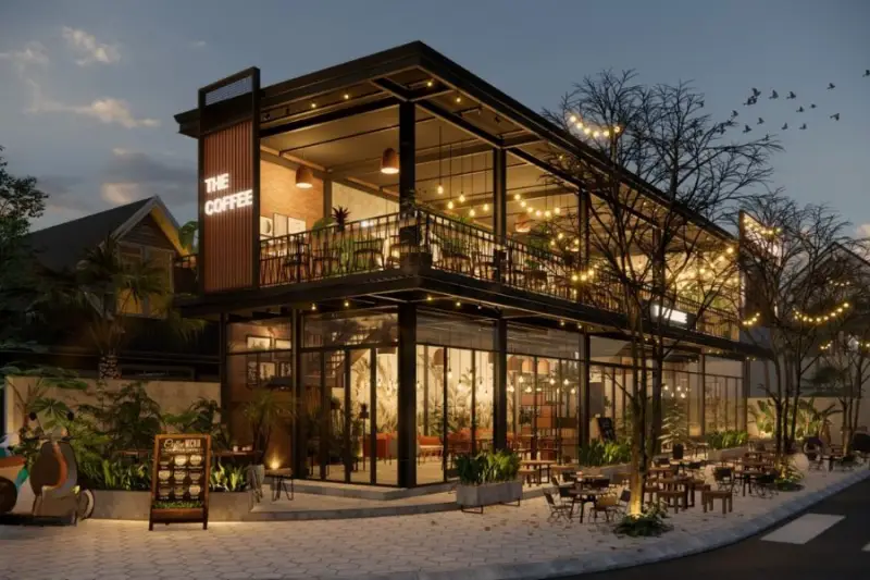 Mô hình quán cafe 2 tầng phong cách Hiện Đại (Modern Style)