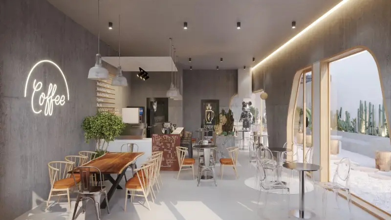 Mô hình cafe máy lạnh hiện đại / văn phòng (350 - 550 triệu VNĐ)