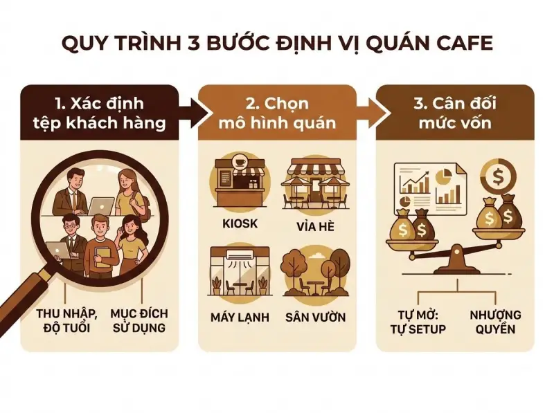 Quy trình 3 bước để xác định và định vị mở quán cafe